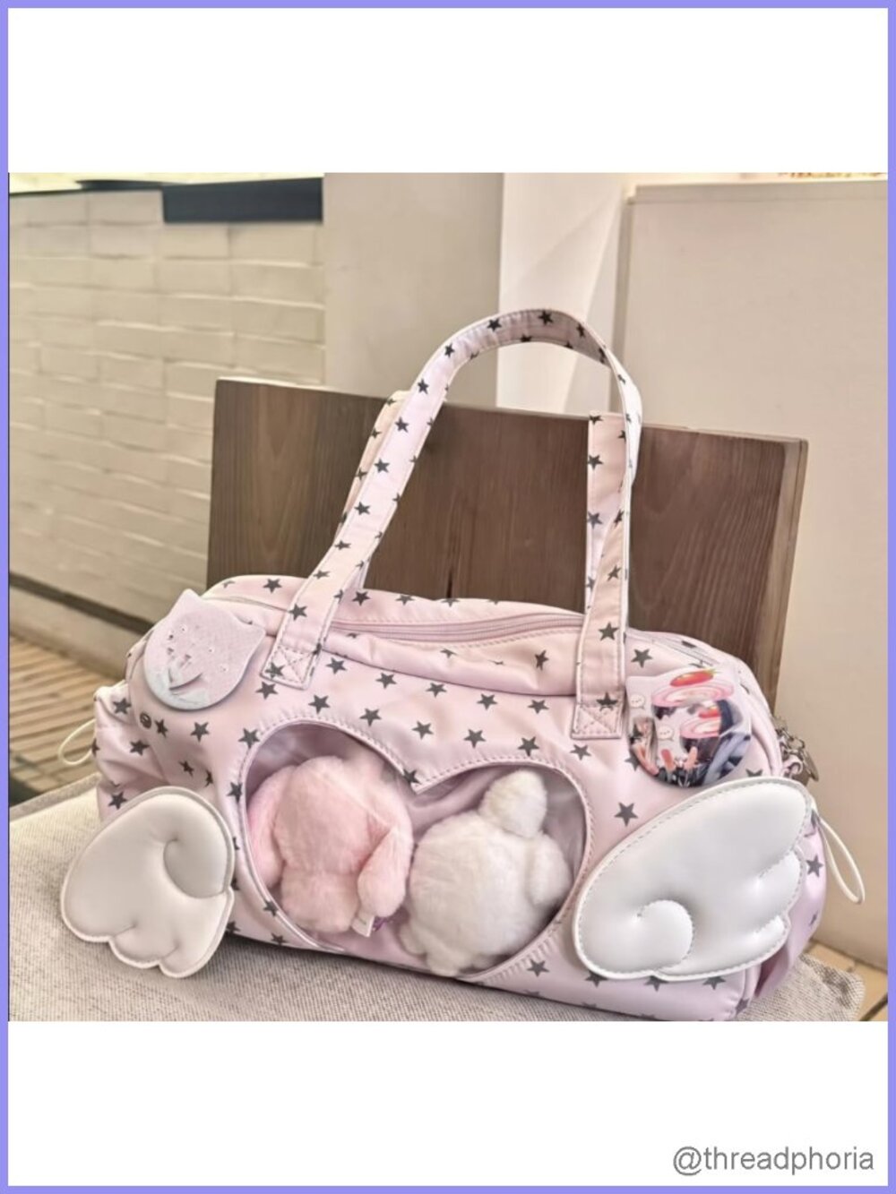 Kawaii Ita Bag Crossbody Y2K Star Print Tote Purse with Transparent Window - Picture 4 of 6